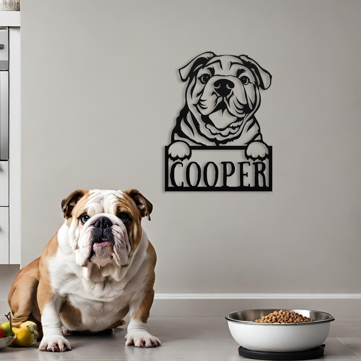 Cute Bulldog Metal Name Sign - BullyBellyWall Art