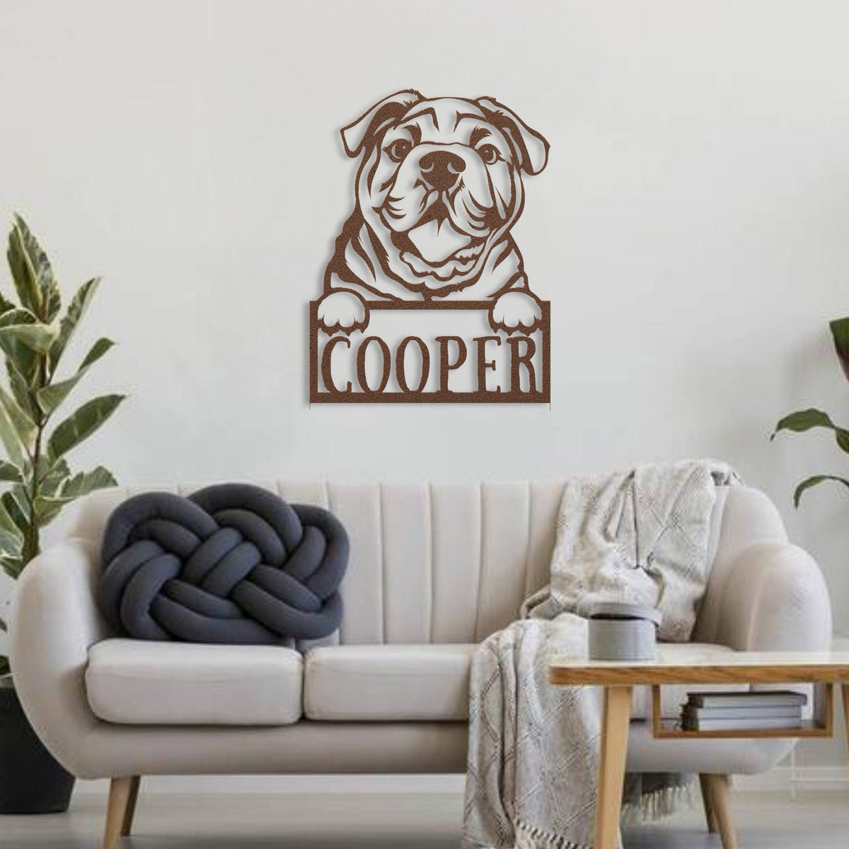 Cute Bulldog Metal Name Sign - BullyBellyWall Art