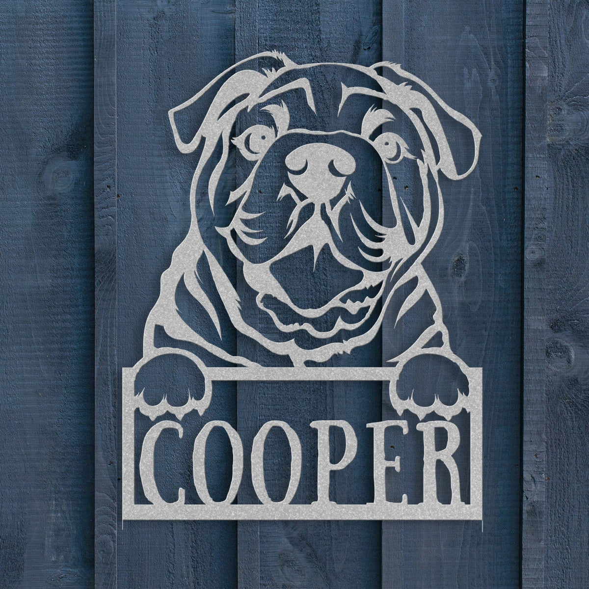 Cute Bulldog Metal Name Sign - BullyBellyWall Art