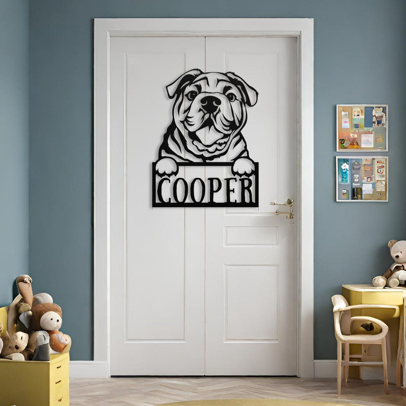 Cute Bulldog Metal Name Sign - BullyBellyWall Art