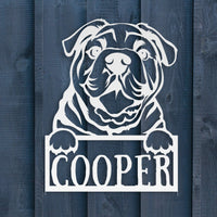 Cute Bulldog Metal Name Sign - BullyBellyWall Art