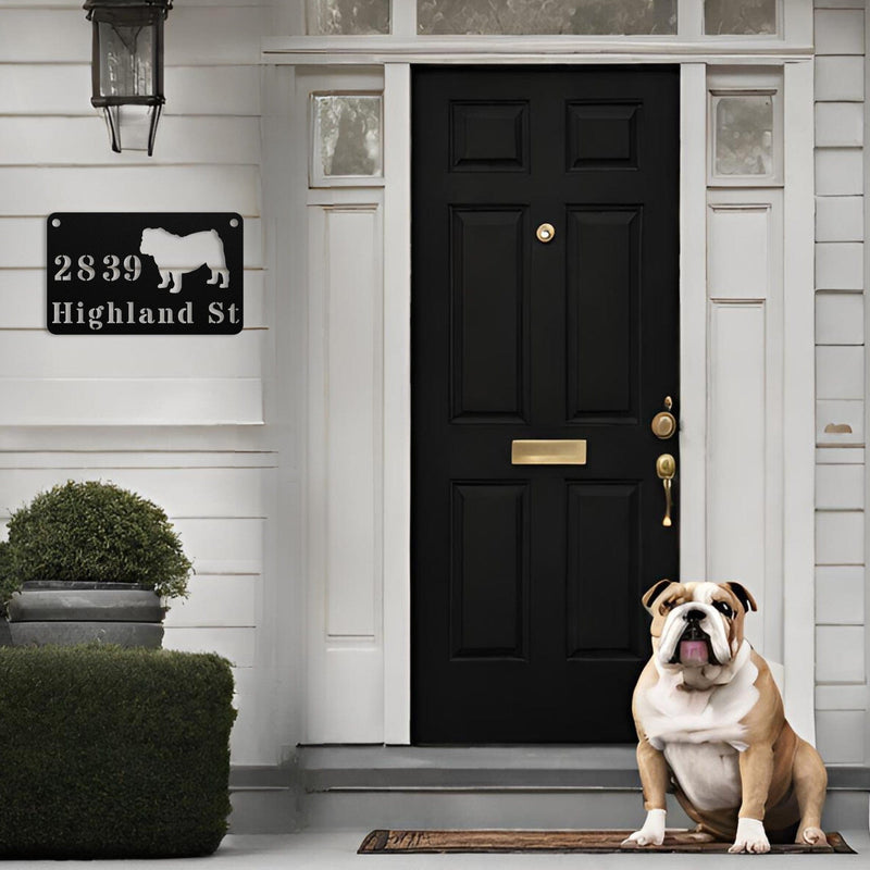 English Bulldog Boulevard Metal Wall Sign - BullyBellyWall Art