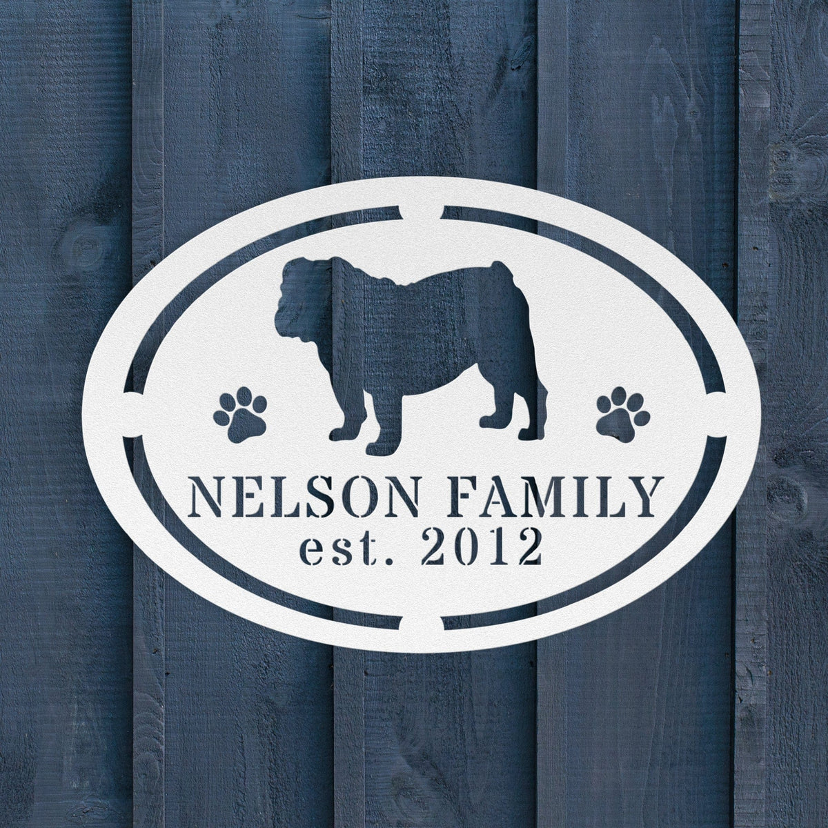 English Bulldog Family Established Metal Sign - BullyBellyWall Art