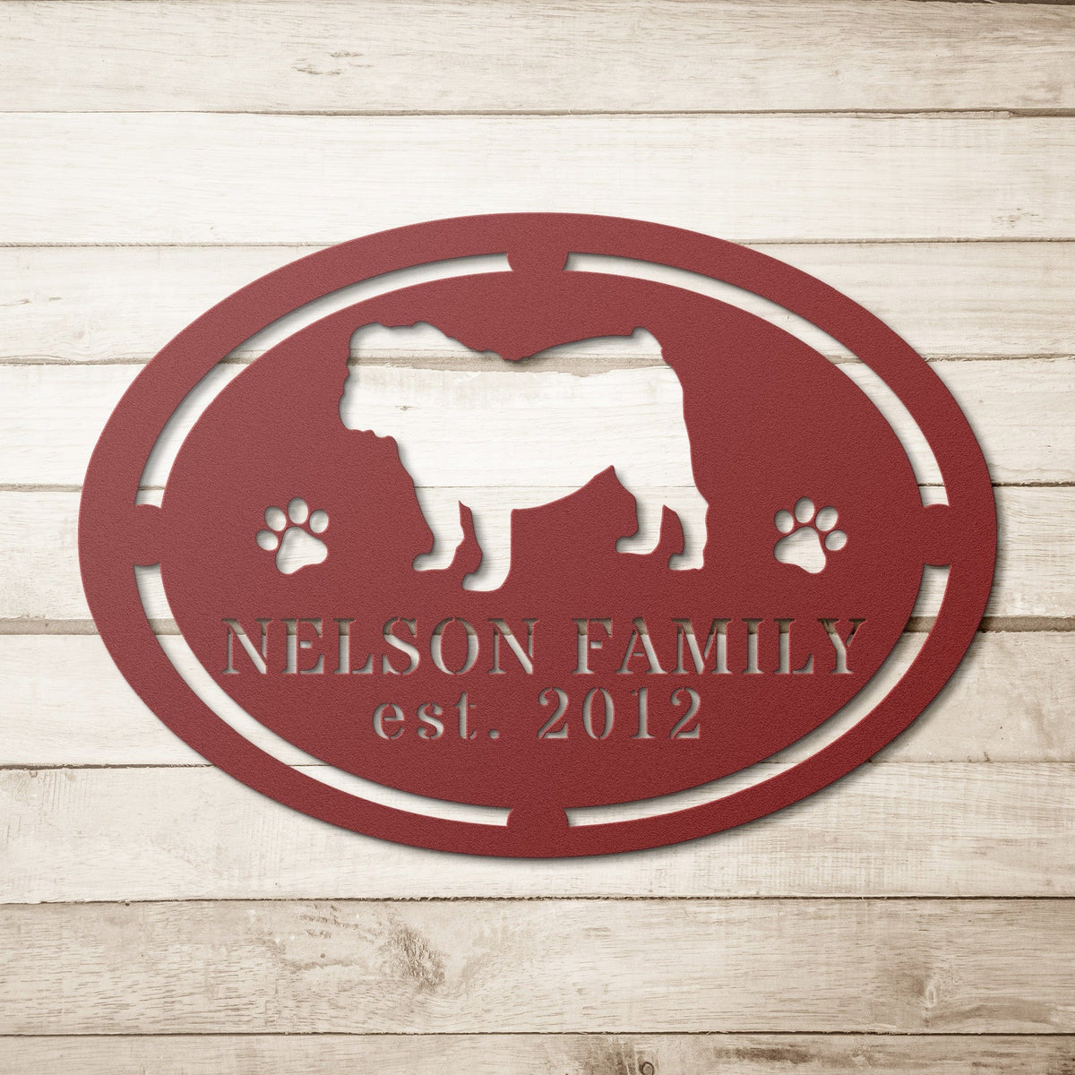 English Bulldog Family Established Metal Sign - BullyBellyWall Art