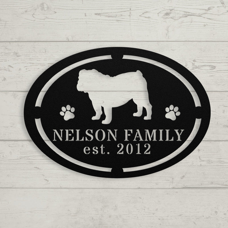 English Bulldog Family Established Metal Sign - BullyBellyWall Art