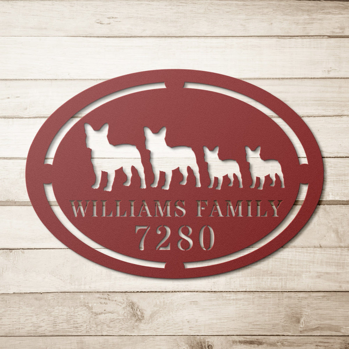 French Bulldog Family Name and House Number Metal Sign - BullyBellyWall Art