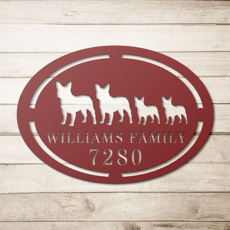 English Bulldog Family Name and House Number Metal Sign - BullyBelly
