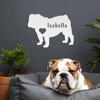 English Bulldog Heart and Name Metal Sign - BullyBellyWall Art