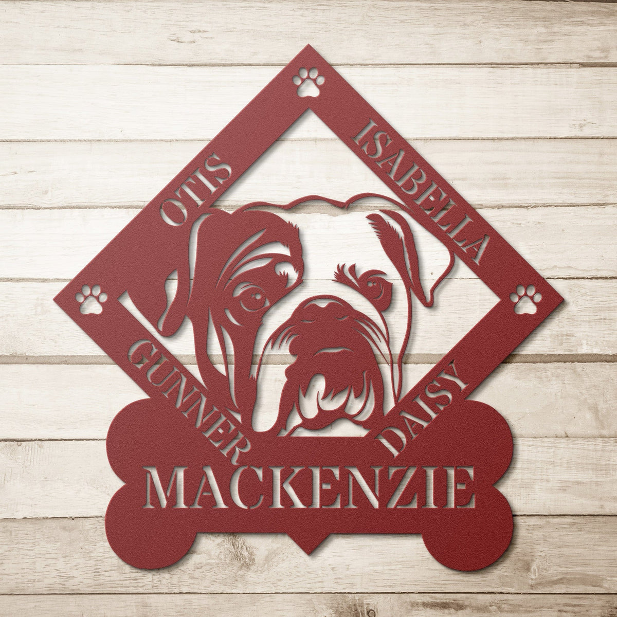 Family of Bulldogs Metal Wall Sign - BullyBellyWall Art