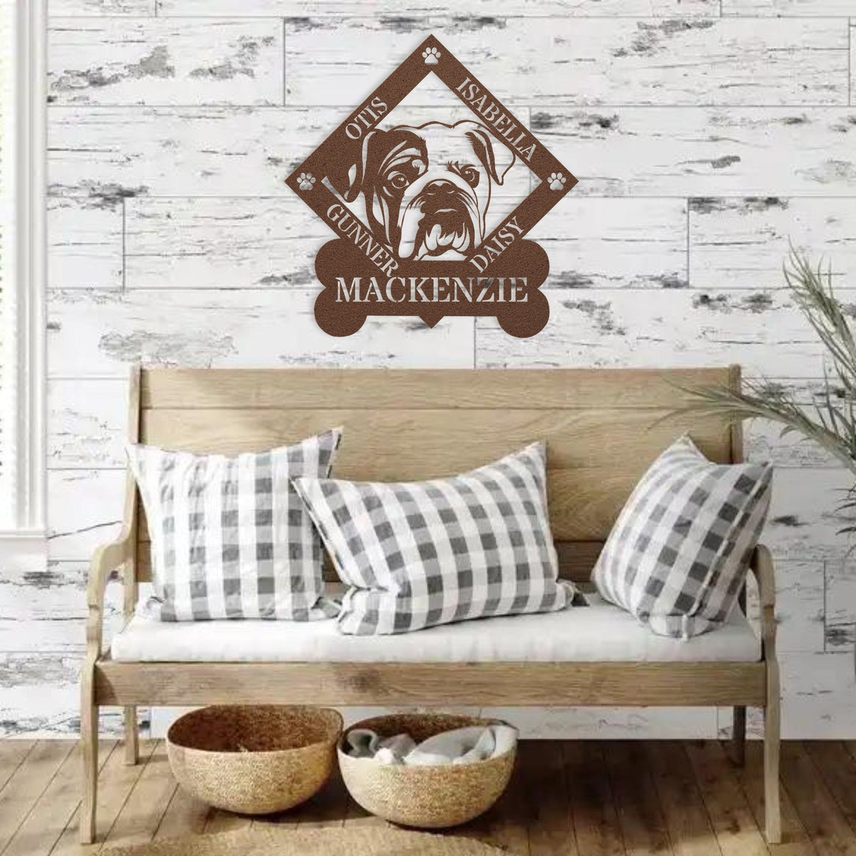 Family of Bulldogs Metal Wall Sign - BullyBellyWall Art