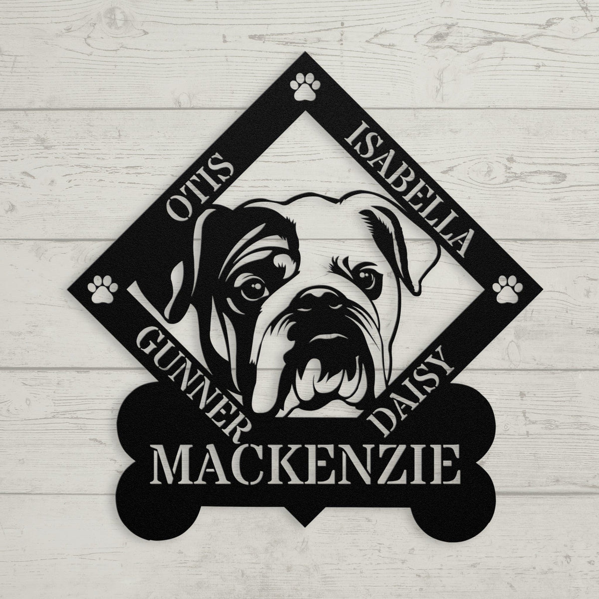 Family of Bulldogs Metal Wall Sign - BullyBellyWall Art