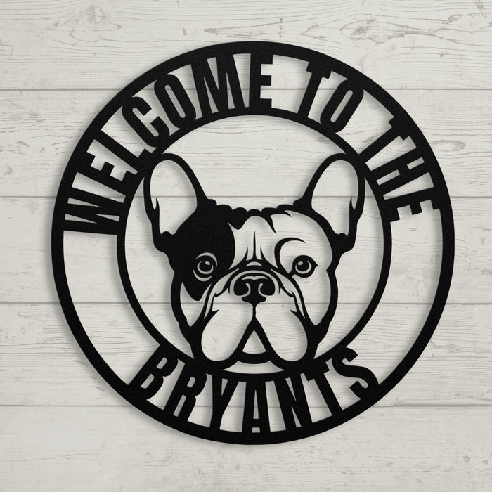 French Bulldog Family Metal Welcome Sign - BullyBellyWall Art