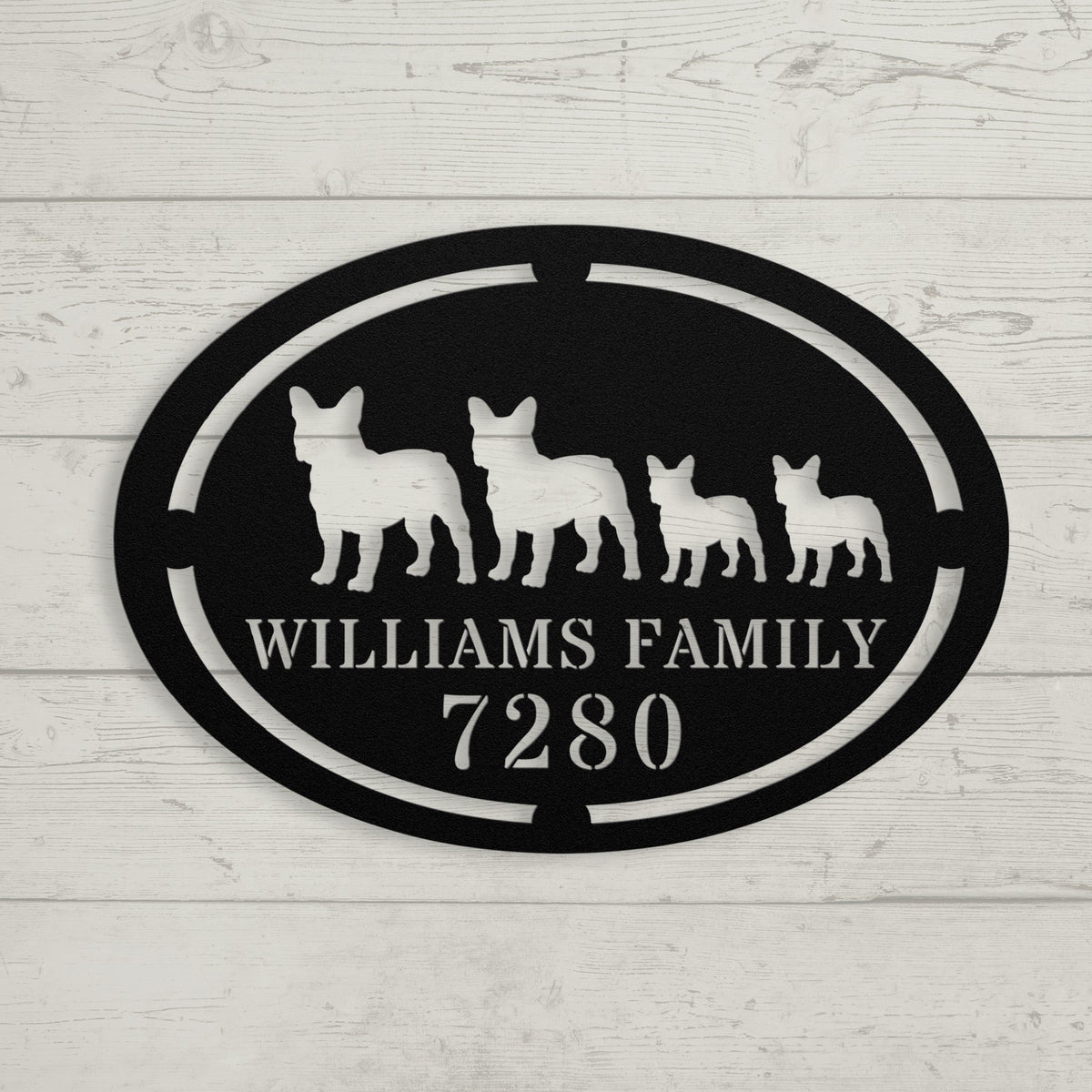 French Bulldog Family Name and House Number Metal Sign - BullyBelly