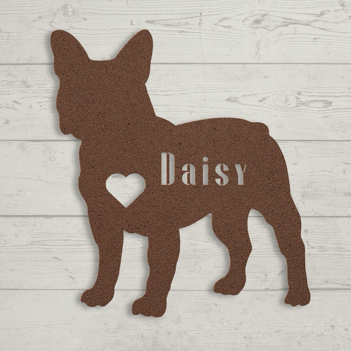 French Bulldog Heart and Name Metal Sign - BullyBellyWall ArtteelaunchMTS12COPPER
