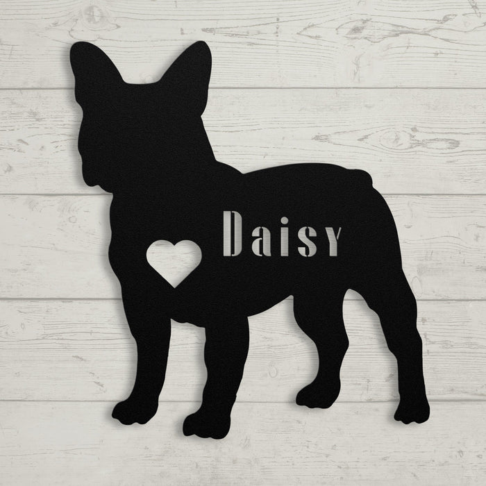 French Bulldog Heart and Name Metal Sign - BullyBellyWall Art