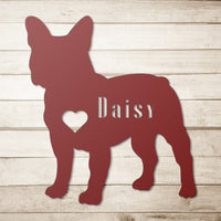 French Bulldog Heart and Name Metal Sign - BullyBellyWall ArtteelaunchMTS12RED