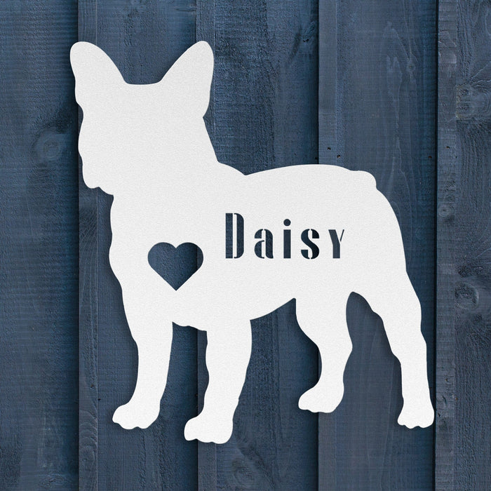 French Bulldog Heart and Name Metal Sign - BullyBellyWall Art