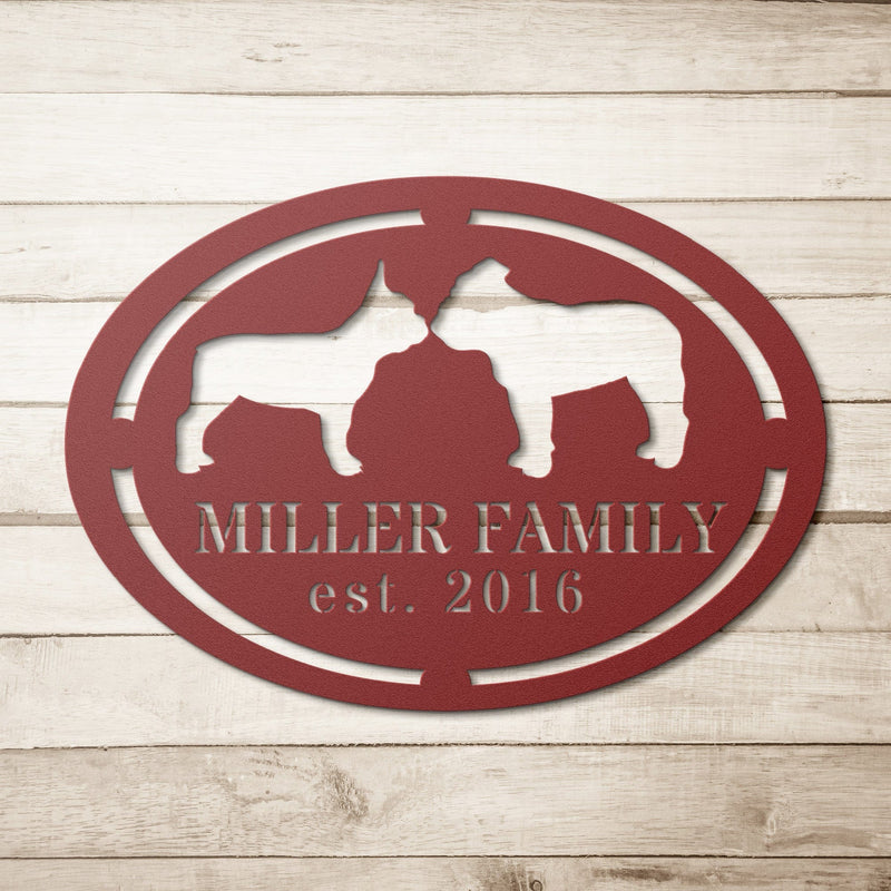 French - English Bulldog Family Established Metal Sign - BullyBellyWall Art