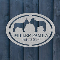 French - English Bulldog Family Established Metal Sign - BullyBellyWall Art