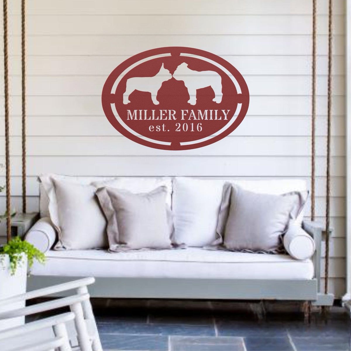 French - English Bulldog Family Established Metal Sign - BullyBellyWall Art