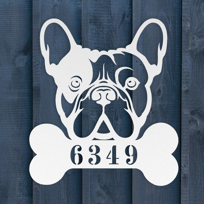 Frenchie Retreat Metal House Number Sign - BullyBellyWall Art