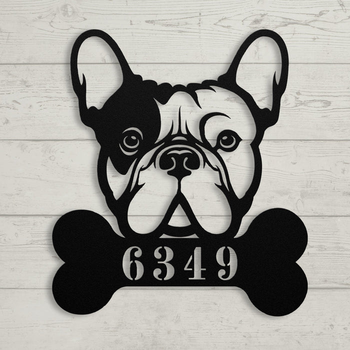 Frenchie Retreat Metal House Number Sign - BullyBellyWall Art