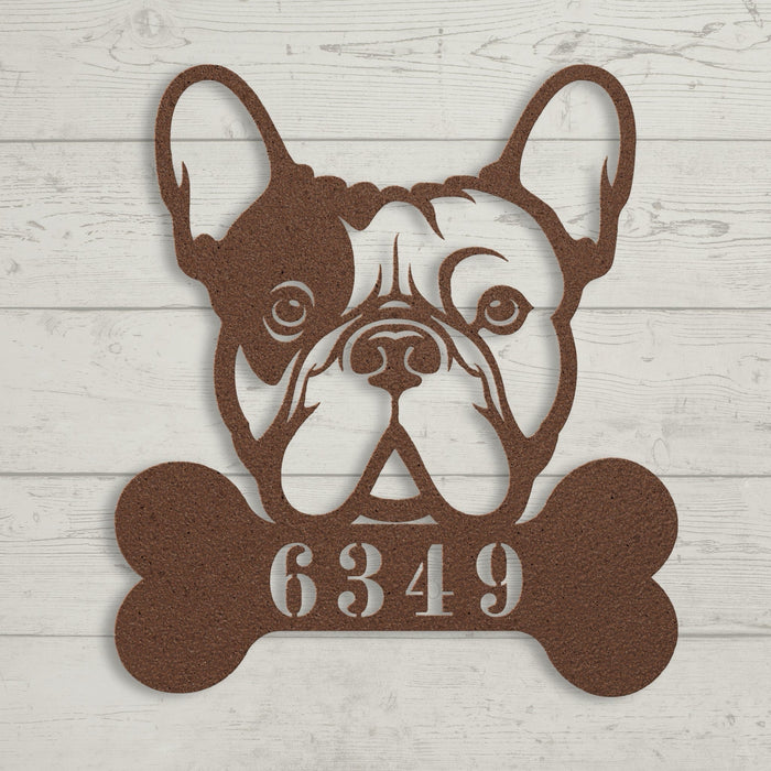 Frenchie Retreat Metal House Number Sign - BullyBellyWall Art