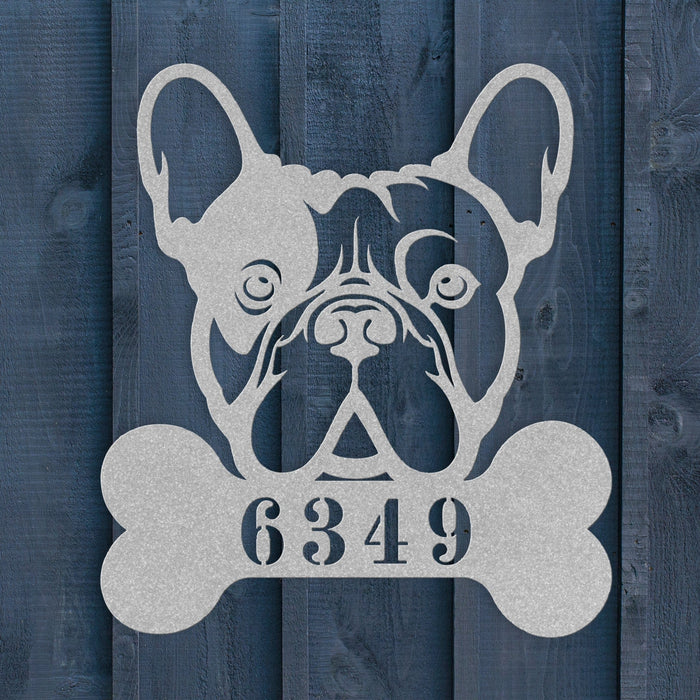 Frenchie Retreat Metal House Number Sign - BullyBellyWall Art