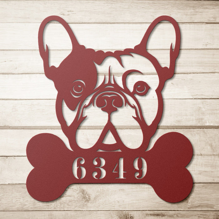 Frenchie Retreat Metal House Number Sign - BullyBellyWall Art