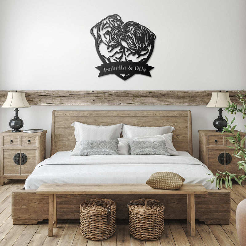 Kissing Bulldogs Metal Wall Art - BullyBellyWall Art