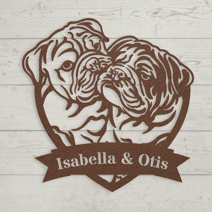 Kissing Bulldogs Metal Wall Art - BullyBellyWall Art