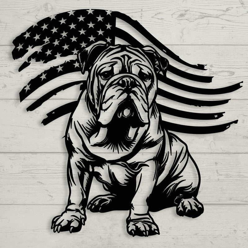 Patriotic Bulldog Metal Wall Art - BullyBellyWall Art